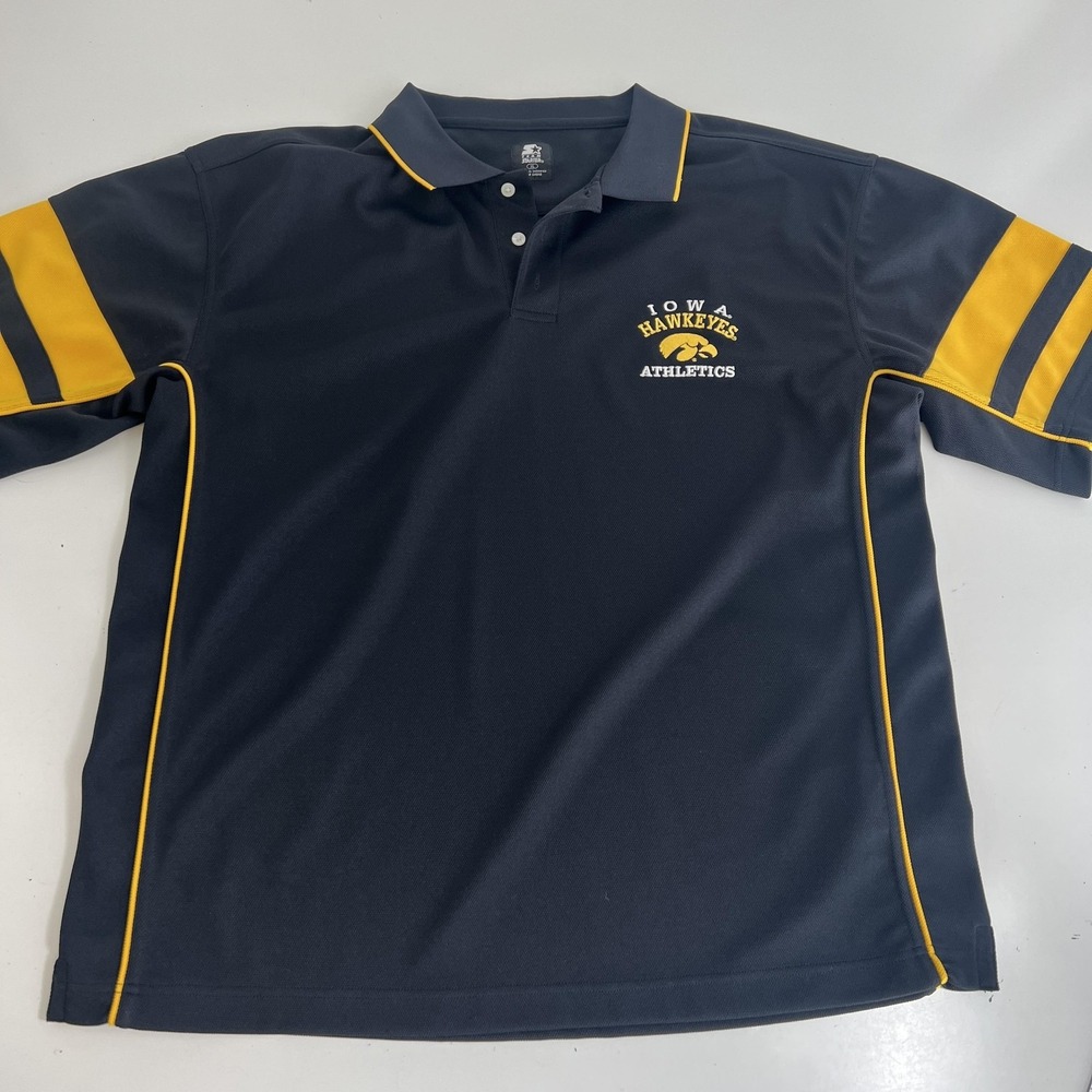 Iowa Hawkeyes Polo Shirt Mens XL‎ Black Gold NCAA Football Starter Athletics